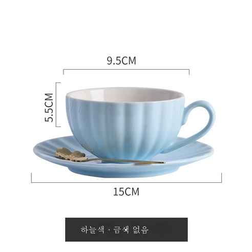 DFMEI 컵 세라믹 커피 컵 가정용 애프터눈 티 세트 풀 꽃 커피 컵 접시 커피 컵, 스카이 블루 - 1컵 소서 스푼