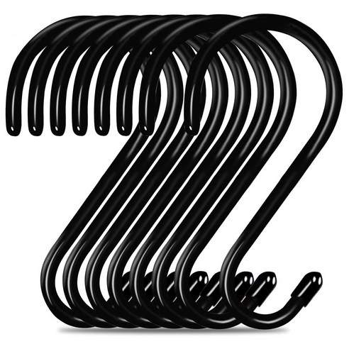 노 브랜드 16 팩 6 인치 솔리드 대형 S 후크 걸이 의류 식물 도구 헤비 듀티 미끄럼 방지 비닐 코팅 금속, 1개, 검은 색