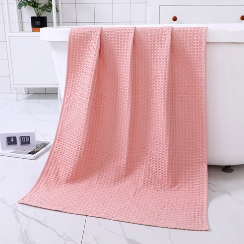 일본계 와플 성인 목욕수건순면 벌집 격자 가볍고 마른 흡수, 70*140, 핑크/핑크