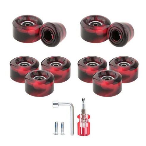 8pcs 32x58mm 쿼드 야외 롤러 스케이트 바퀴 롤러 스케이트 바퀴 이중 행 스케이트/스케이트 보드 용 베어링 포함, 레드 블랙, {"수건소재":"PU"}