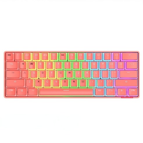 YJQ AJAZZ STK61 푸딩 키 캡 61 키 무선 기계 키보드 RGB 휴대용 듀얼 모드 블루투스 게임 키보드 노트북 PC 용, Pink, 레드 스위치, 레드 스위치