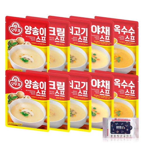 오뚜기 스프(80g) 5종 세트 (10개입) (쇠고기2+양송이2+크림2+옥수수2+야채2) + 블루존물티슈, 1개, 80g