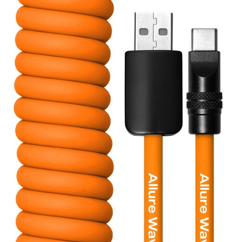 얼루어웨이브 실리콘 스프링 초고속 충전 케이블 USB to C, 1개, 오렌지, 60cm