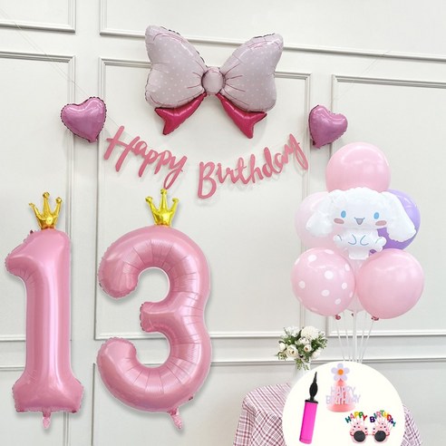 연지마켓 쿠로미 마이멜로디 키티 시나모롤 산리오 생일풍선 파티세트, 시나모롤 핑크세트13