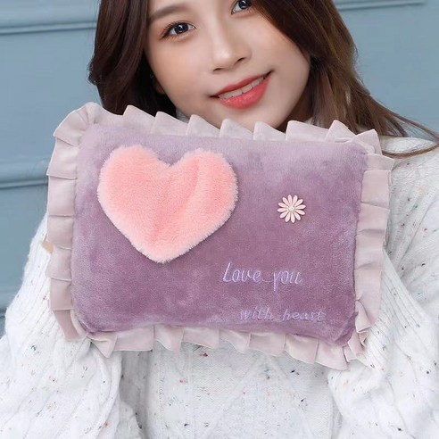 온수봉지 충전식 방지 온수봉지 난방 벨벳 지퍼 전기난방 핸드백 이미 물을 주입하여 바구니 취향 지퍼 물봉지(무 커버) + 방지 클립 충전, 하트 베개 퍼플+폭발 방지 클립 충전