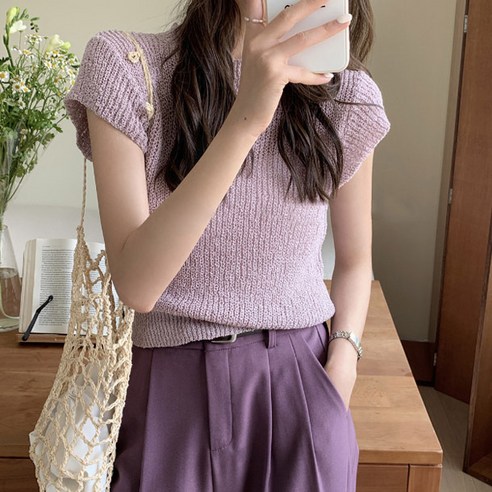 여성패션 캡소매 여름니트 반팔 여성스러운 예쁜티 캡소매니트