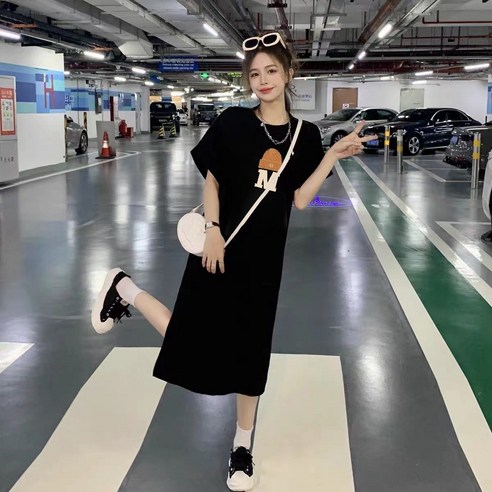 꾸꾸지민 반팔 박시 롱 원피스 루즈핏 데일리 홈웨어
