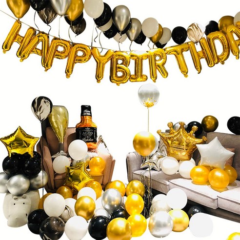 리빙토픽 생일 축하 파티 풍선 세트, 골드, 1세트