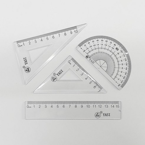 투명 삼각자 각도기 15cm자 4종 Set 하드케이스, 1세트, Clear