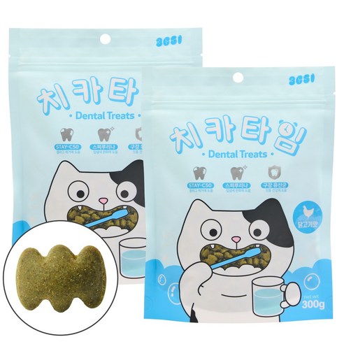 3651 치카타임 고양이 이빨과자 덴탈트릿 간식, 2개, 300g, 닭고기맛