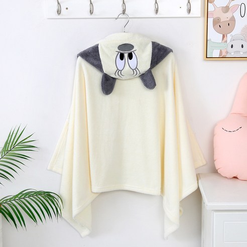 DFMEI 목욕타월 망토 후드 코랄 샤워후드 샤워타월 빅타월 망토 이불, 마우스화이트, 70*140cm