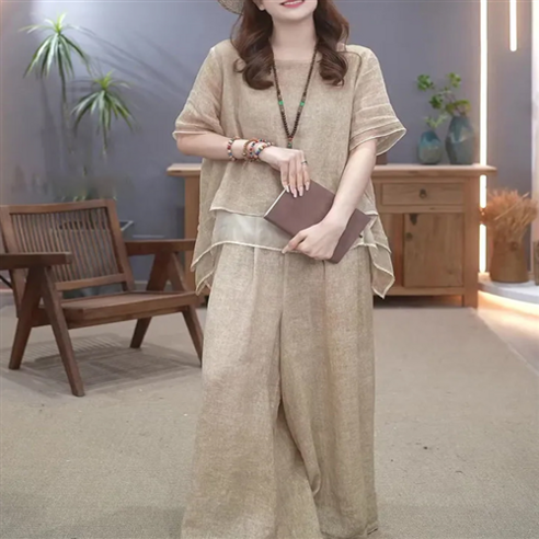 TT-1278 린넨 상의 와이드 팬츠 세트