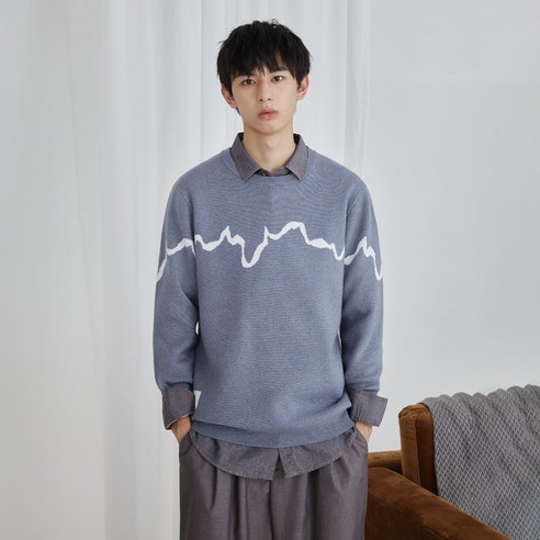 Mao남성 긴팔 스웨터 남성용 한국식 가을 청소년 남성 풀오버 라운드 넥 라인 골판지 패션 스웨터