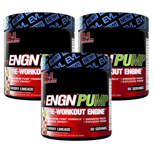 EVLUTIONNUTRITION ENGN 펌프 프리-워크아웃 엔진 체리 라임에이드 맛, 3개, 270g