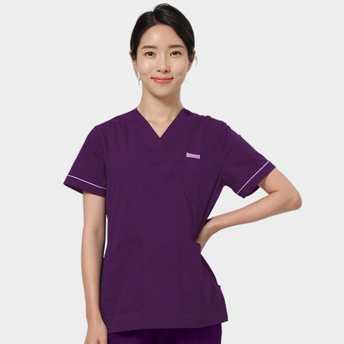 세경 스판 배색퍼플 250 여자 수술복 병원복 간호사 유니폼 상하세트