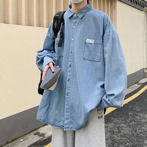 조수 브랜드 데님 긴팔 셔츠 남성 트렌드 모든 경기 느슨한 캐주얼 셔츠 재킷 인 탑