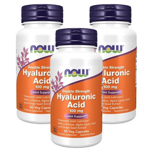 나우푸드 히알루로닉 애시드 더블 스트렝스 100mg 베지 캡슐, 60캡슐, 3개
