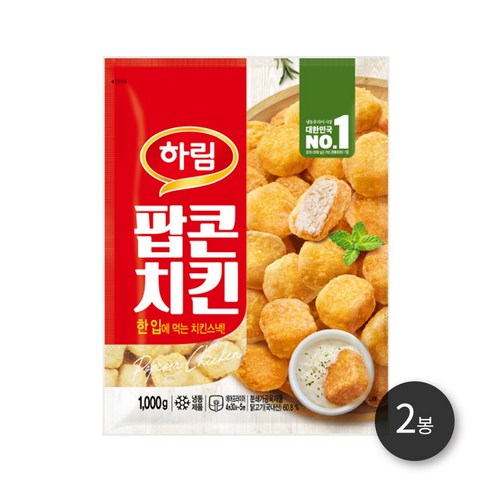 하림 팝콘치킨 1000g 2봉, 2개, 1kg