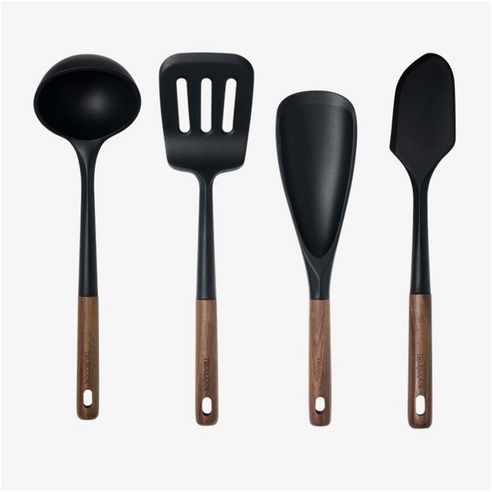 트루쿡 북미산 월넛 실리콘 조리도구 4종 세트, 1개, 블랙, 국자 + 뒤집개 + 멀티스푼 + 스패츌라