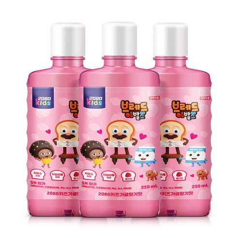 2080 브레드 이발소 키즈 가글 딸기맛, 250ml, 3개