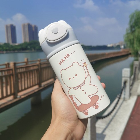 절연 컵 숙녀 크리 에이 티브 고 가치 휴대용 물 컵 하트 인 바람 간단한 짚 컵, 320ML 스케이트보드 베어