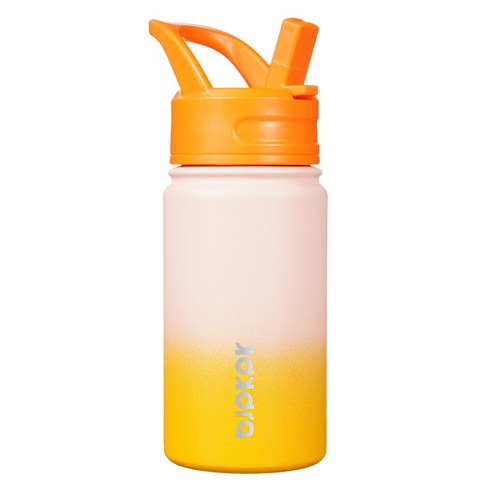 bjpkpk 스테인리스 스틸 빨대 입구 보온병, 그라데이션 코랄, 1개, 450ml