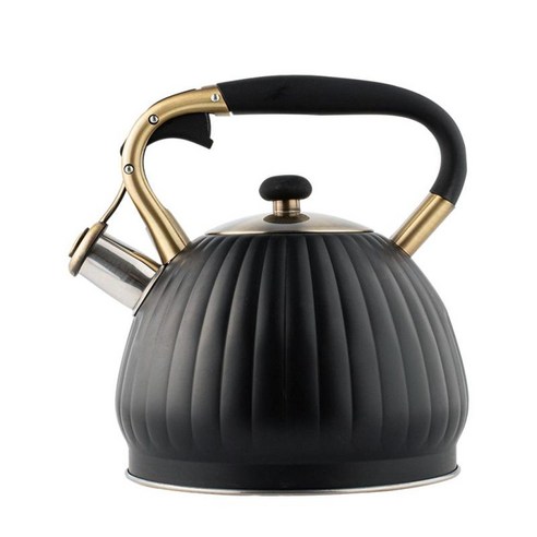 스토브 탑 휘파람 차 주전자 호박 냄비 스테인레스 스틸 주전자 3.5L, 19x19x23cm., 검은 색