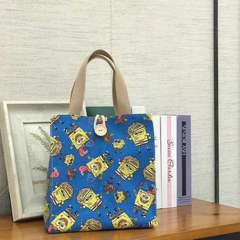 DFMEI 휴대용 도시락 도시락 가방 도시락 가방 엄마 캔버스 가방 신제품, DFMEI 스폰지밥 네모바지(소)