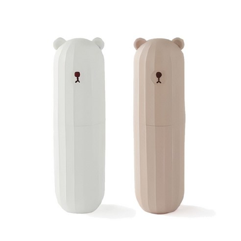 로앤제이 휴대용 여행용 곰돌이 칫솔통 양치컵 칫솔 치약 케이스 1+1, 1개, 크림+베이지