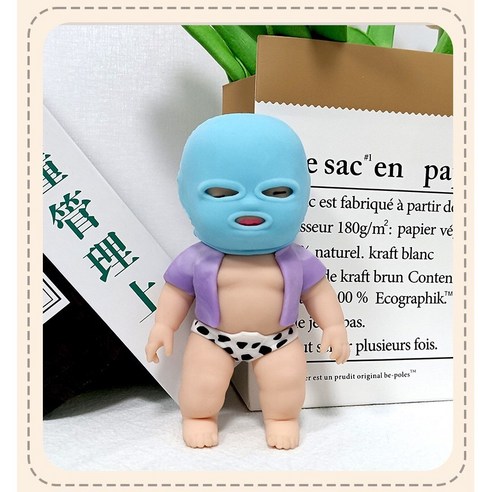 걸스코코 복면복싱선수 감압 장난감 얼굴을 가린 도둑 베이비돌 인형, 블루, 1개