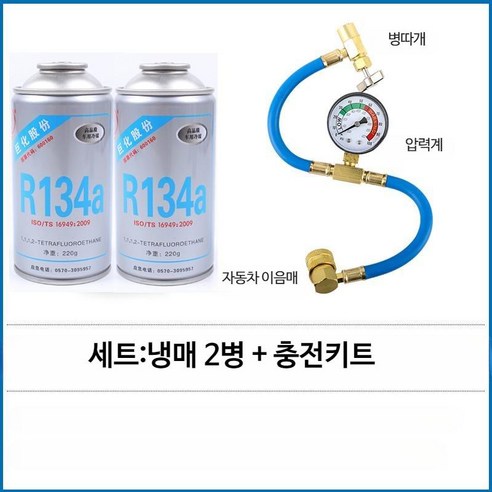 R134a 자동차 냉매 에어컨 가스 에어컨 성능향상, R134a 2병 + 충전 키트, 단일사이즈