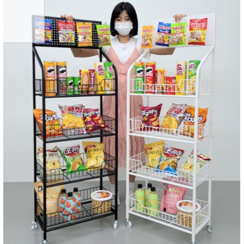 에쉬울프 이동식 진열대 매대 철제 편의점 과자 선반 트롤리 바퀴달린 수납대 가판대 랙 틈새 세탁실, 블랙 바퀴 미포함