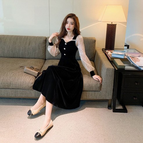 우아함과 매력을 겸비한 ANYOU 벨벳 원피스