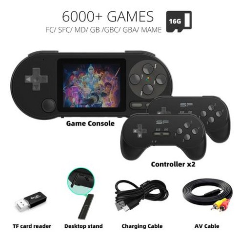 DATA FROG SF2000 Portable Handheld Game Console 3 Inch IPS Retro Game Consoles Built-in 6000 Games R, 5) With 1pcs black, 1개