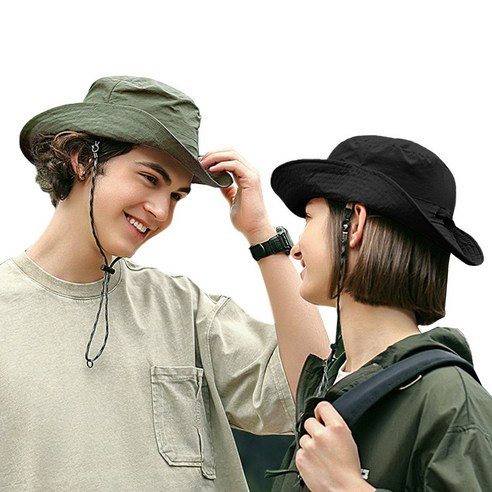 로지 남녀공용 등산용 벙거지 접이식 포켓모자 2P, 블랙+카키