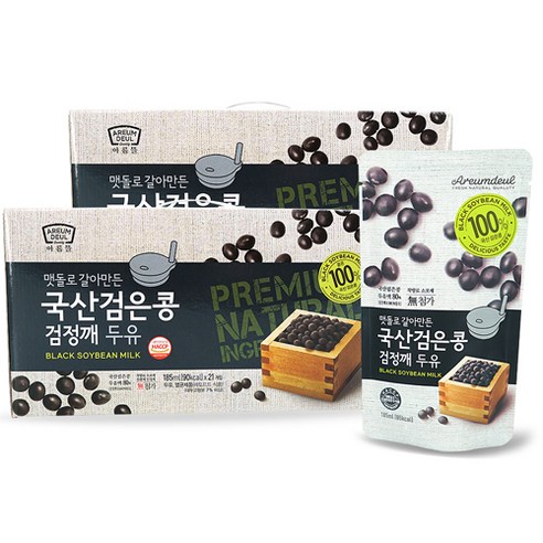 아름뜰_ (국산검은콩100%) 맷돌로 갈아만든 국산 검은콩 검정깨 두유 42팩 (185ml 21팩 2박스), 185ml, 2박스