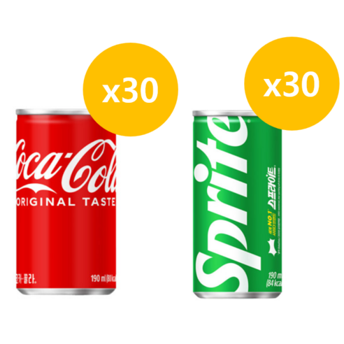 코카콜라 190ml x 30p+스프라이트 30p(유), 1세트