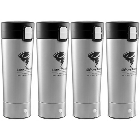 리빙톤 스키니 원터치 회오리 자동 믹스 스텐 보온보냉 쉐이커 텀블러, 실버, 500ml, 4개