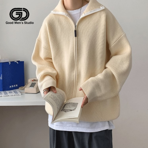 겨울 남성 카디건 스웨터 재킷 패션 캐주얼 지퍼 디자인 스탠드 칼라 솔리드 컬러 스웨터