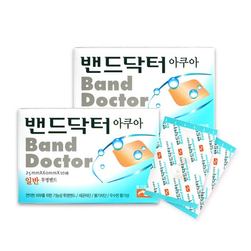 밴드닥터 아쿠아밴드 일반형 10매X2개 상처보호 투명방수밴드, 12개, 1세트