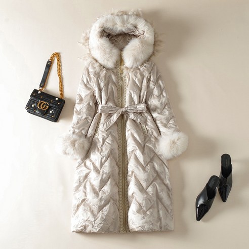 여성 자켓 새로운 겨울 두꺼운 무릎 하이 엔드 패션 화이트 오리 중간 길이 코트