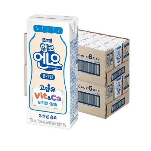 [똑똑] 매일유업 헬로엔요 플레인 유산균음료 200ml, 48개