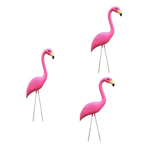 3pcs 실물 같은 플라스틱 플라밍고 잔디 인형 초원 웨딩 크리스마스 파티 장식품, 핑크
