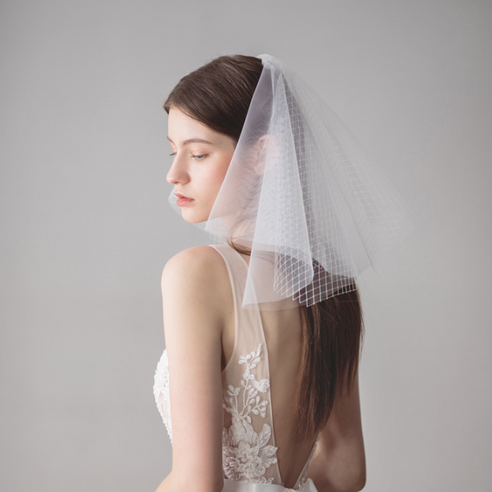 [웨딩나우ㅣ강추] 엘블랑꼬 셀프웨딩 미니 체크 베일 숏웨딩 면사포 [WeddingNOWㅣ추천]