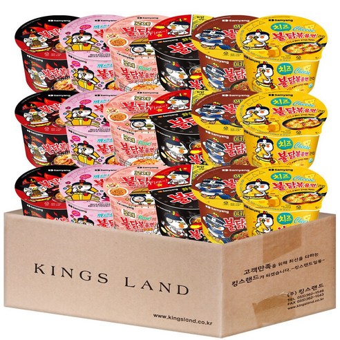 삼양 불닭베스트 큰컵라면(불닭볶음면3+까르보불닭볶음면3+치즈불닭볶음면3+야키소바불닭볶음면3+불닭볶음탕면3+로제불닭볶음면3), 1세트