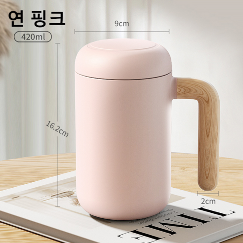 LONGGU 텀블러 보온 보냉 450mL/세라믹 내병 차칸 손잡이 있는 텀블러 사무실 물컵 텀블러, 핑크, 3개