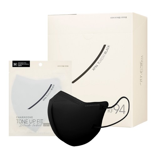 참존 톤업핏 블랙라벨 라이트 마스크 중형 KF94, 25개입, 1개, 턱시도 블랙