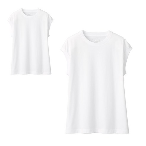 무인양품 MUJI 여성 인도 면 저지 슬리브리스 티셔츠 2장 BBA10A0S