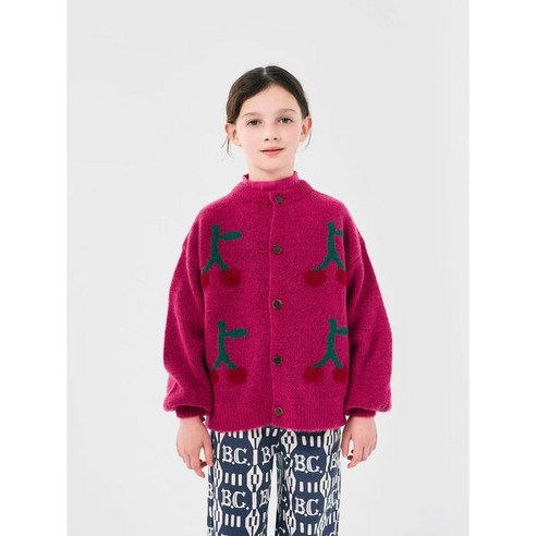 [BOBO CHOSES] 보보쇼즈 24FW 키즈 가디건 Bobo Cherry intarsia cardigan B224AC124