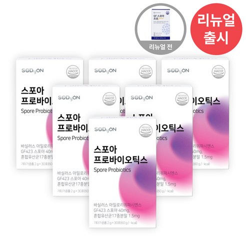 스포아 프로바이오틱스 포자유익균 소디온 제노포커스 GF 스포아프로 2gX30포, 60g, 6박스